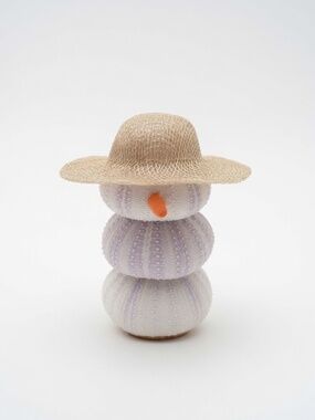 Handmade Natural Sea Urchin Snowman Straw Sun Hat - Christmas Decor - figurine